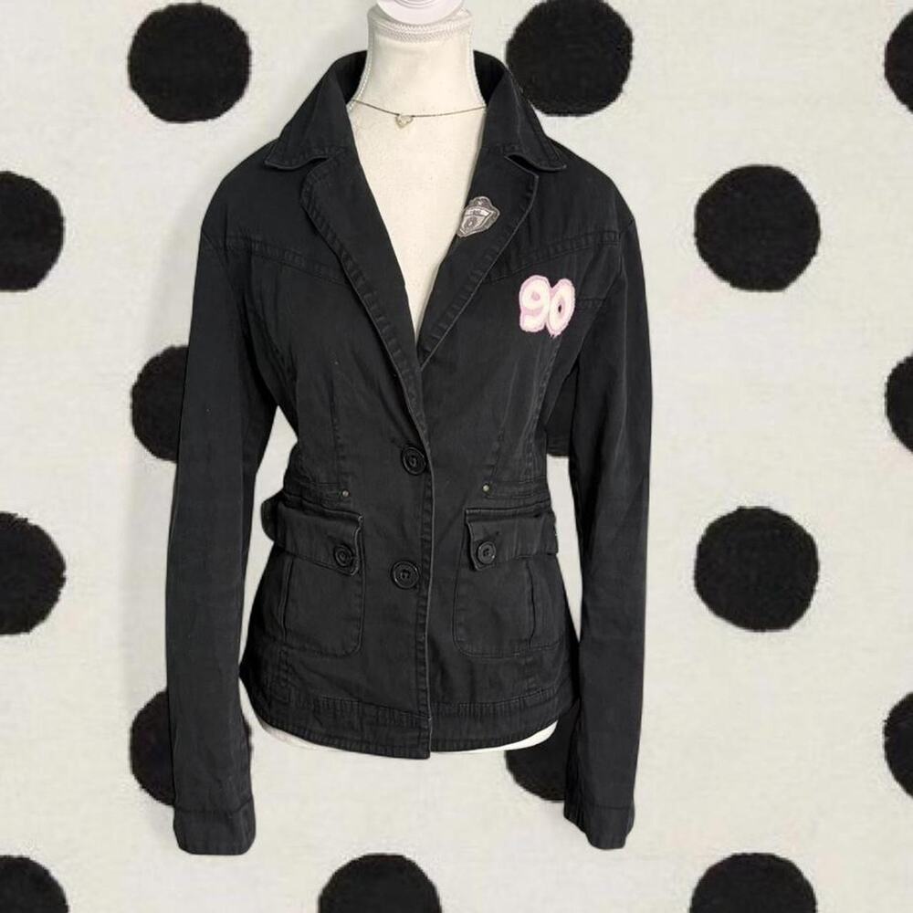 Black Vintage Academia Coat blazer with pink details and patch Pronto Size M